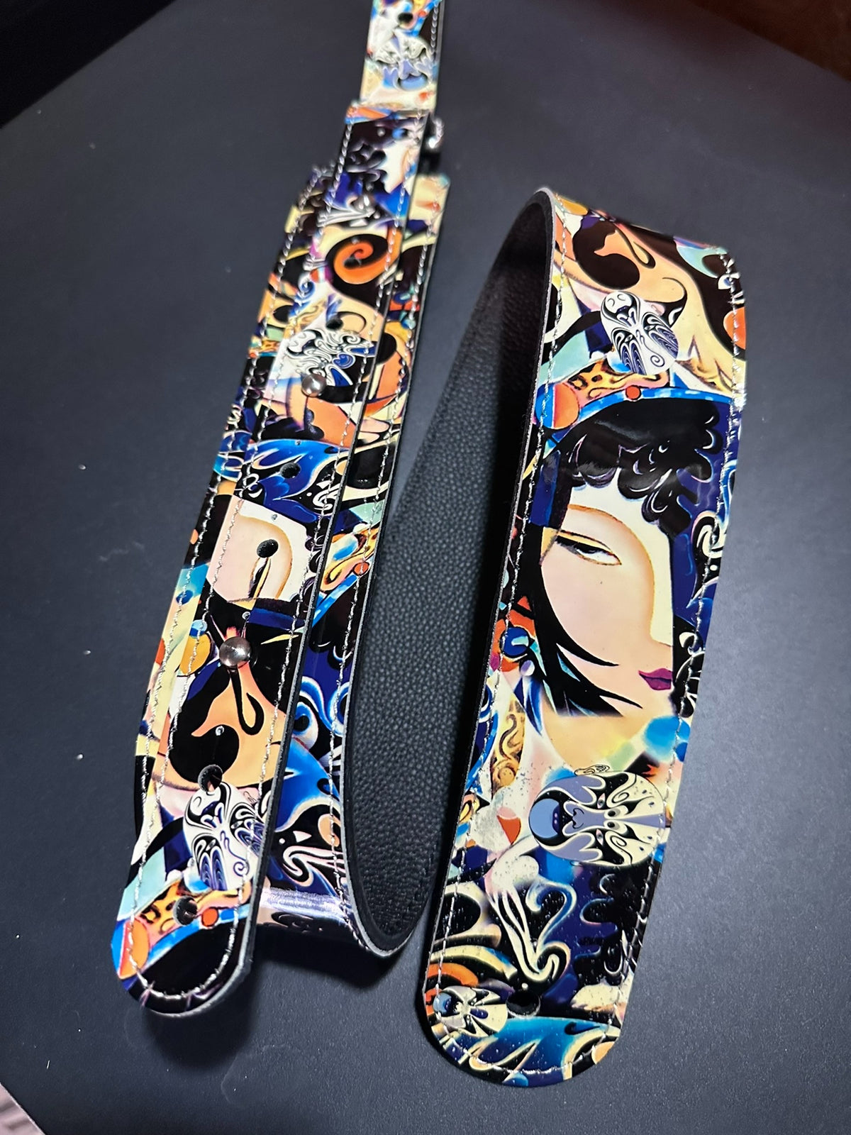 Handmade Leather Guitar Strap Artistic Print