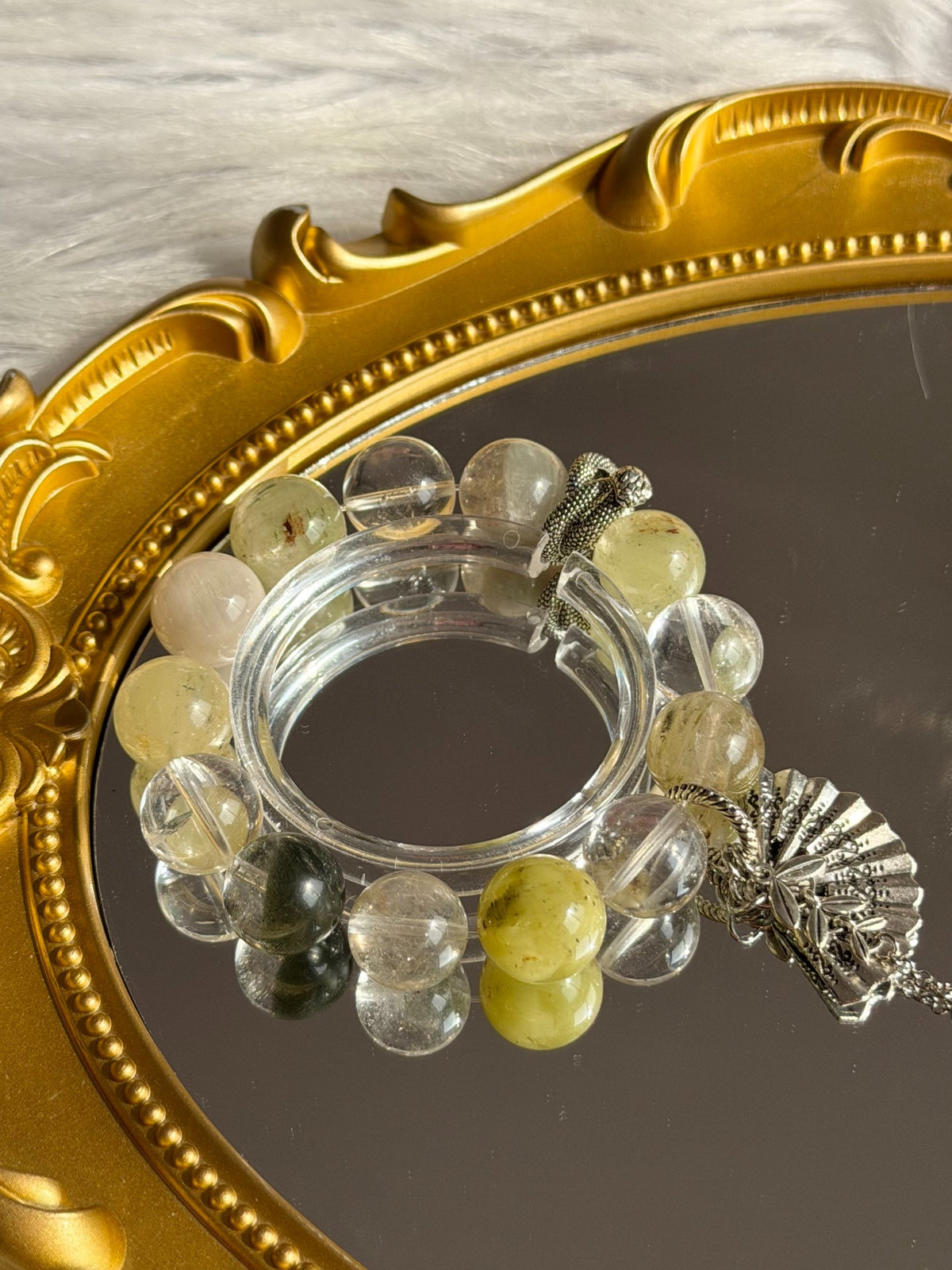 Pulsera de Cuentas de Cuarzo Fantasma Verde Natural