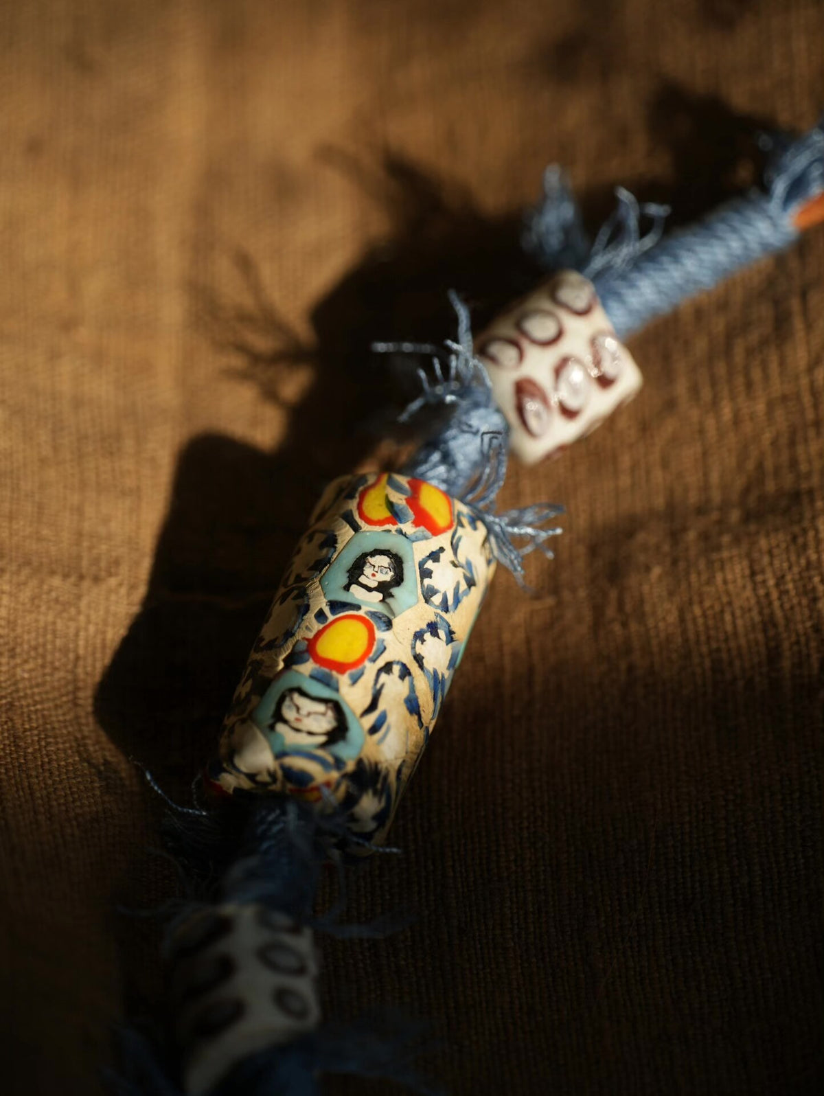 Handmade Glass Bead Necklace with Leather Cord
