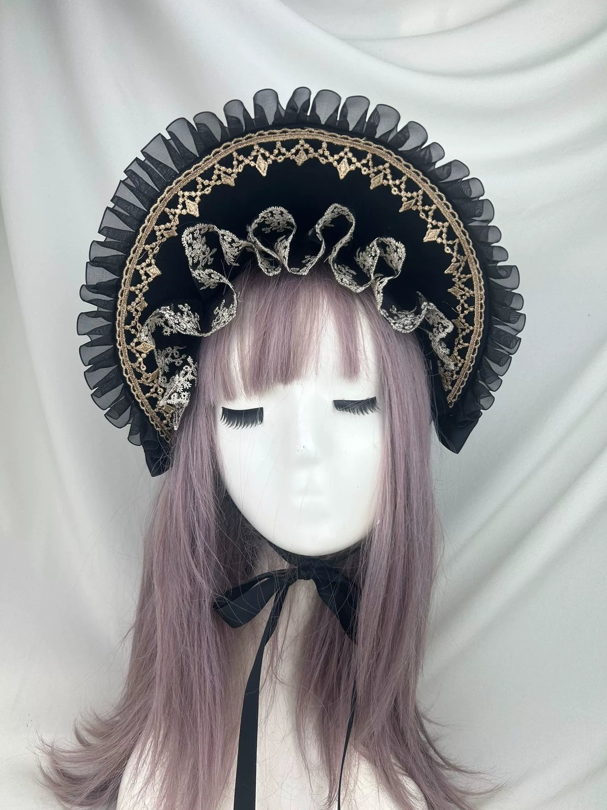 Bonnet Gothic Lolita Noir et Or