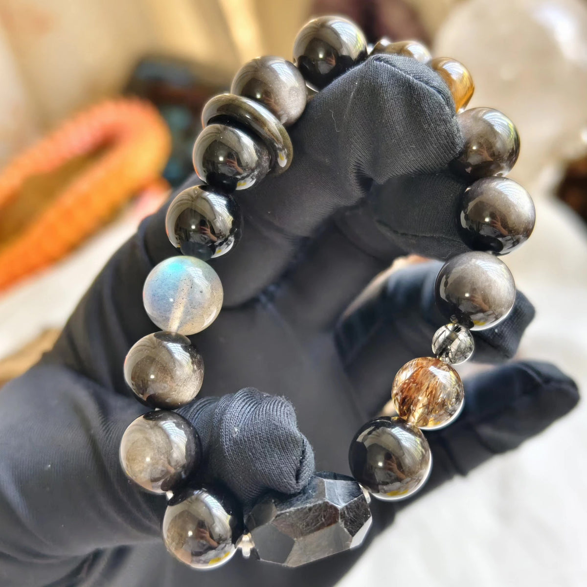 Silver Obsidian Beaded Bracelet