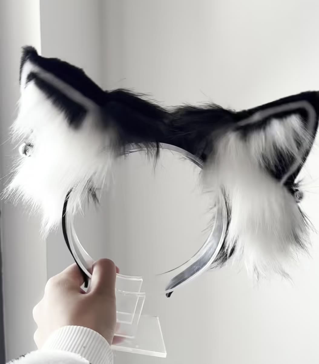 Motorized Black White Cat Ear Headband