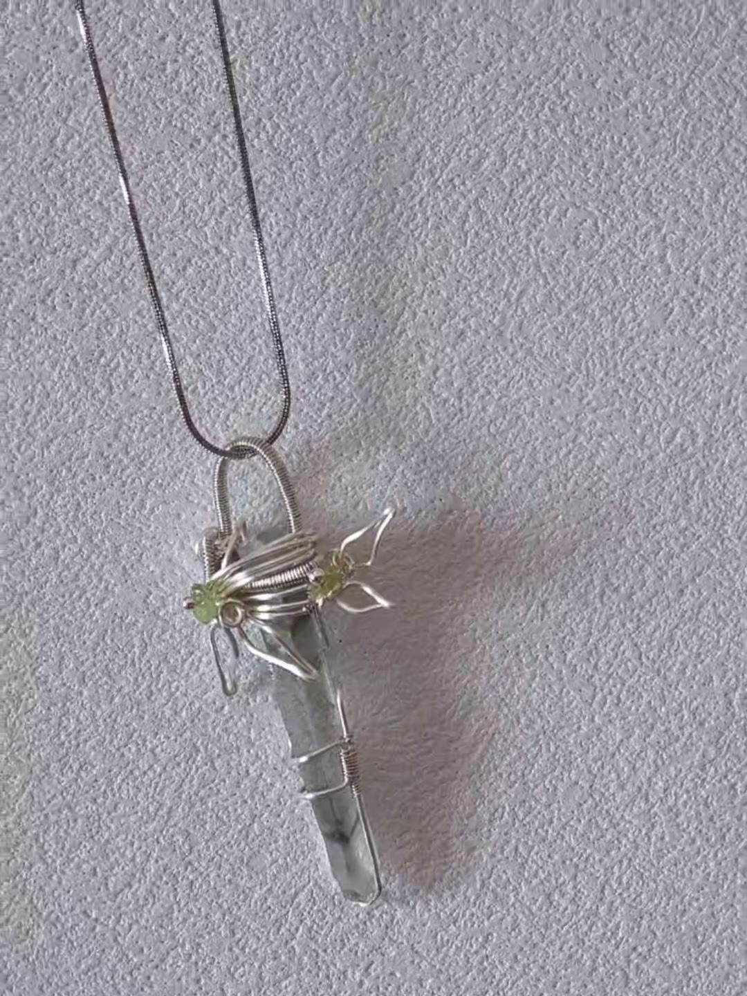 Handmade Wire Wrapped Green Phantom Quartz Necklace