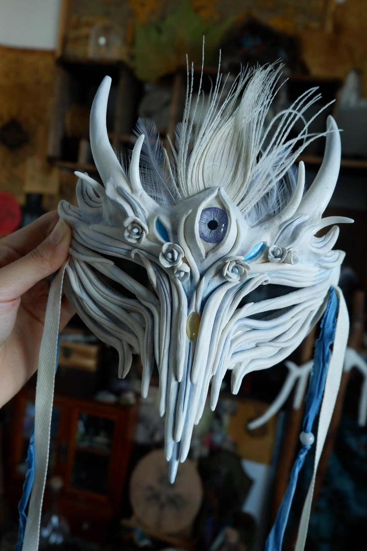 White Dragon Handcrafted Mask Chinese Style Prop