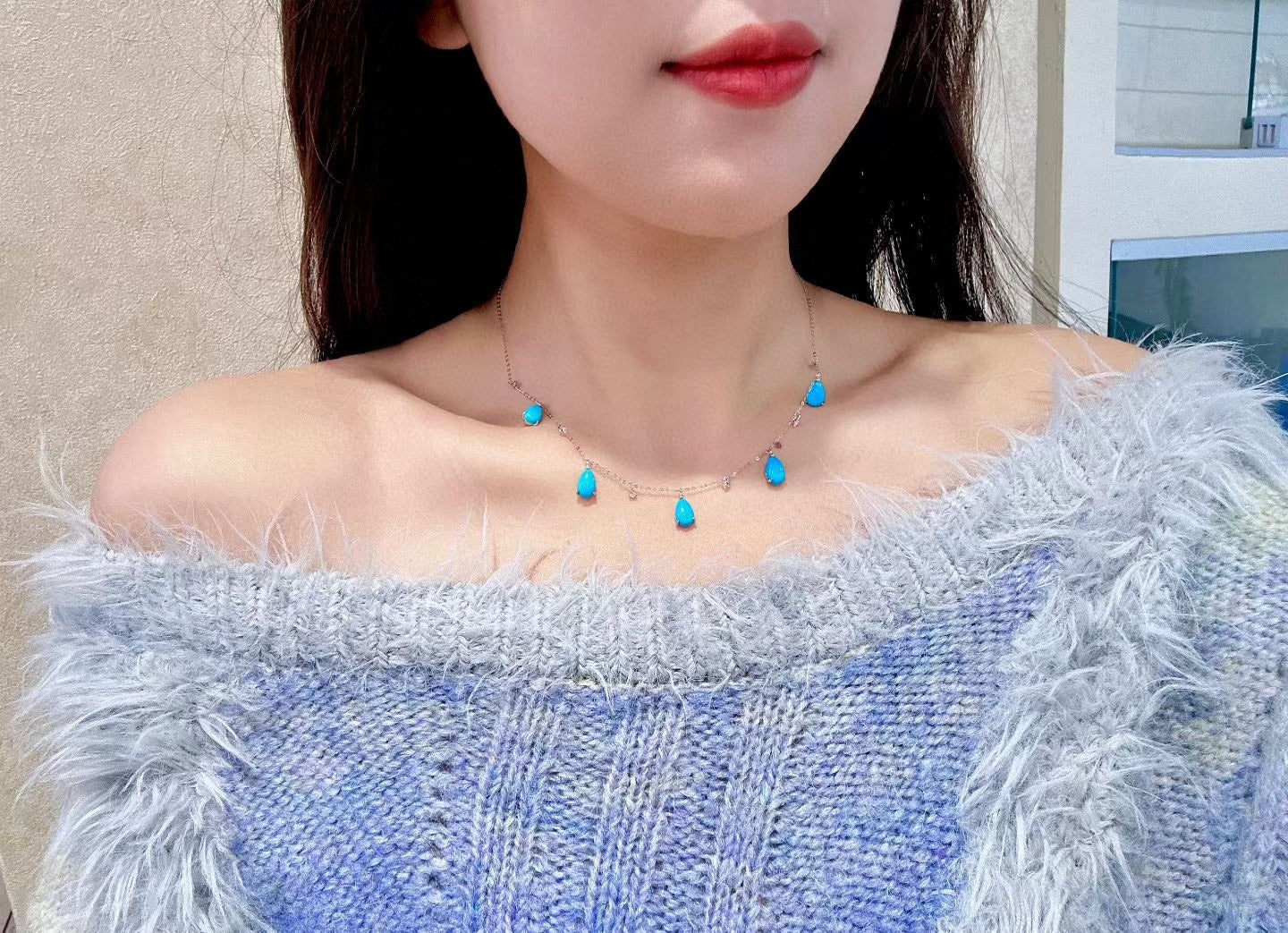 18k/950 Platinum Sleeping Beauty Turquoise Drop Necklace