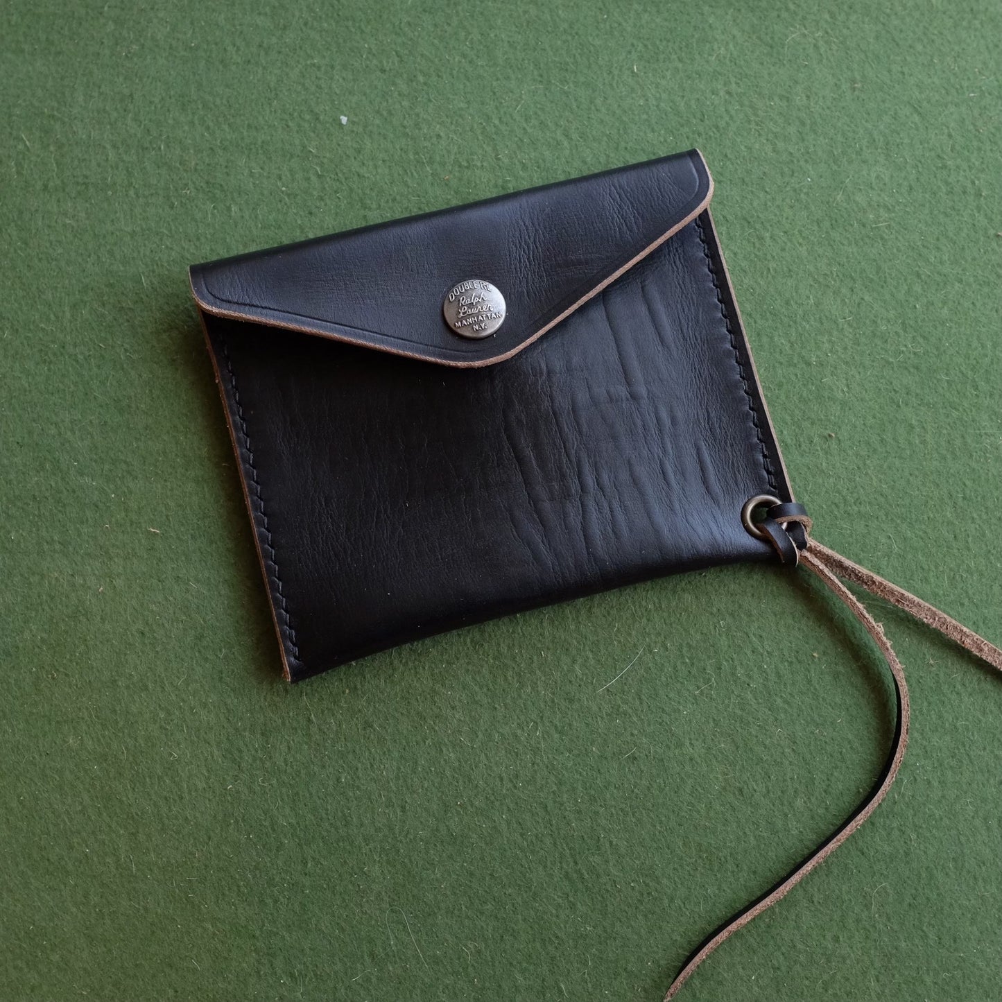 Horween CXL Black Leather Flap Coin Wallet with Tan Trim