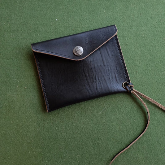 Horween CXL Black Leather Flap Coin Wallet with Tan Trim