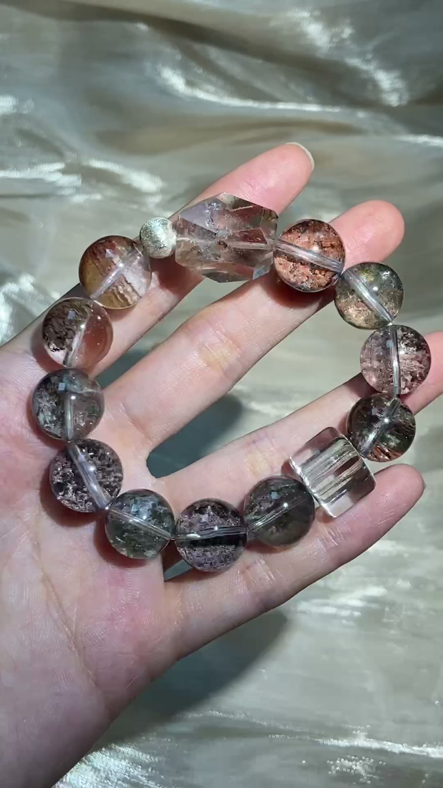 Monet Garden Ghost Quartz Stretch Bracelet 13-14mm