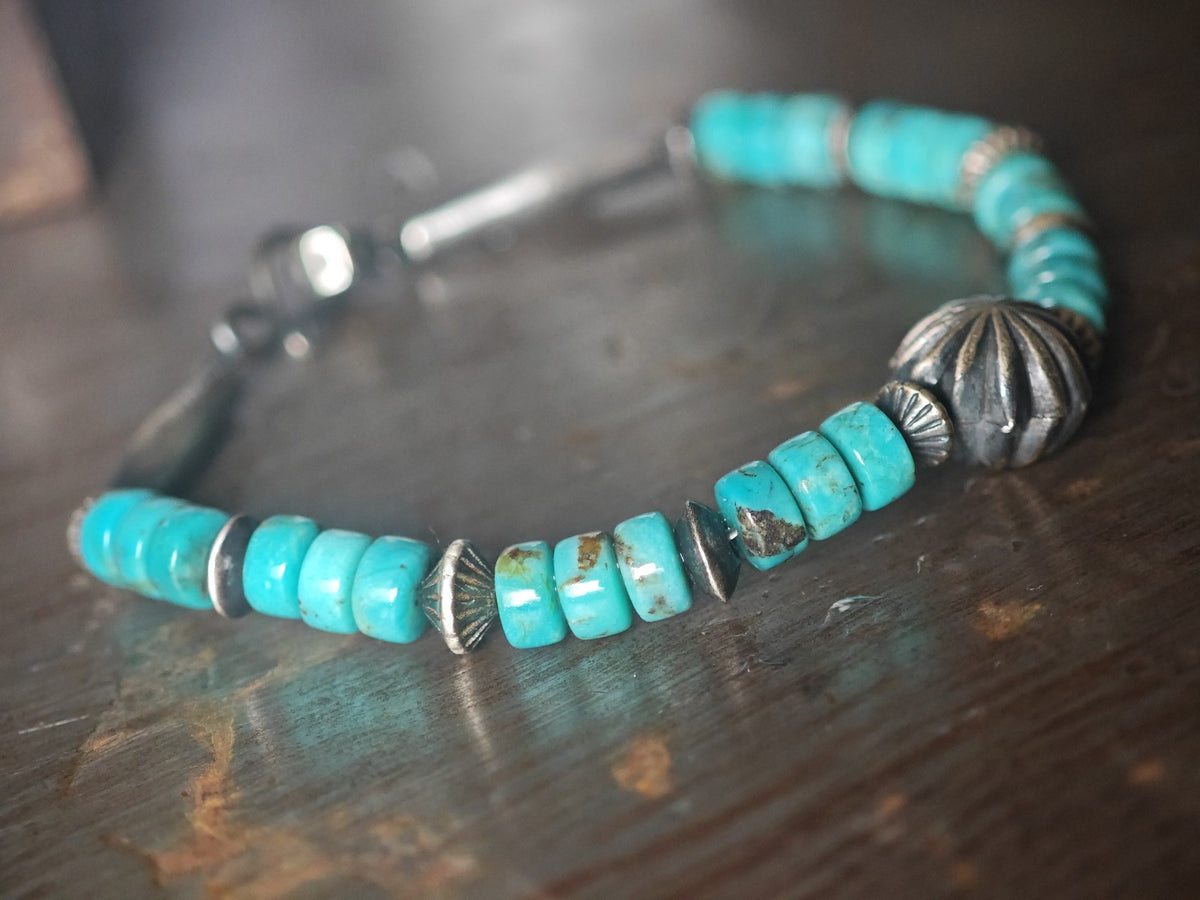 Navajo Style Silver Turquoise Bead Bracelet
