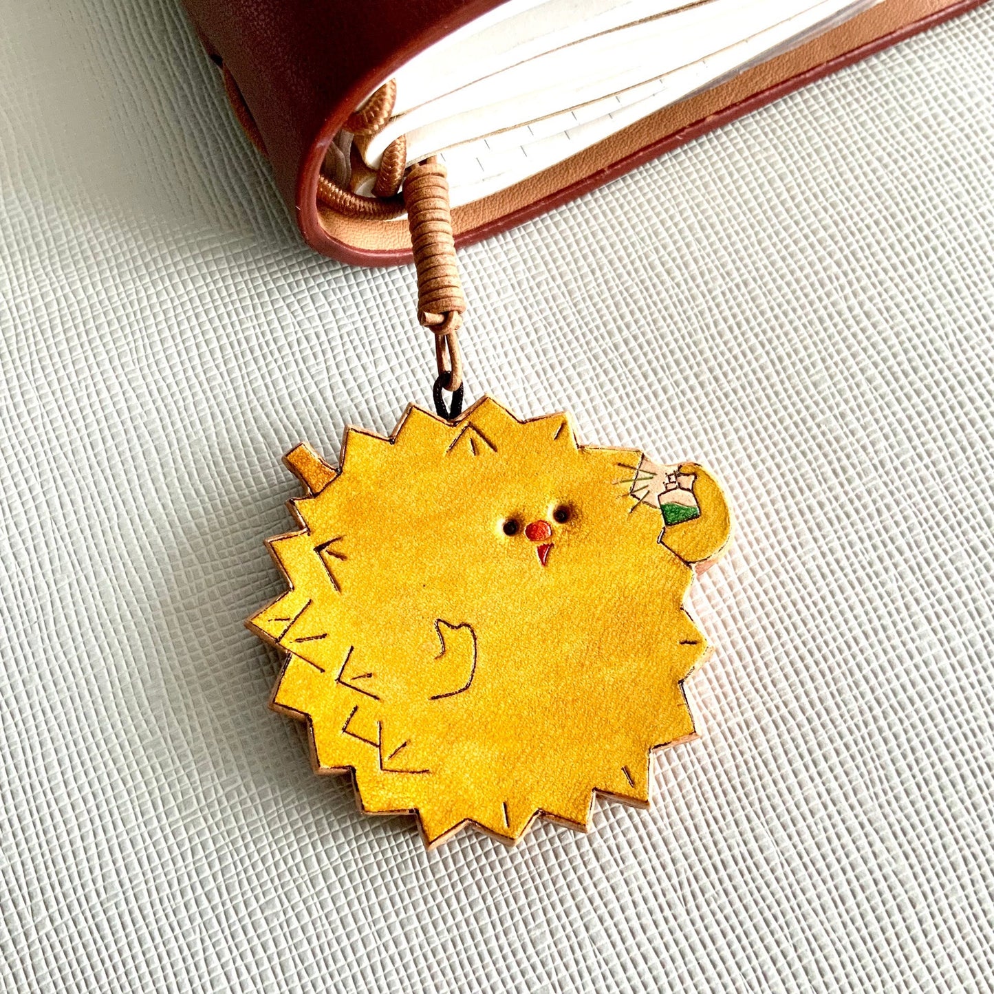 Handmade Leather Durian and Sun Charm Pendant Set for Bags, Keys, and Journals
