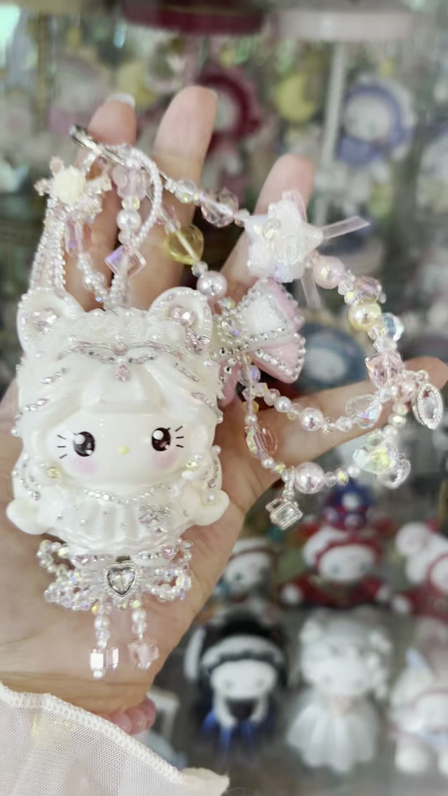 Handcrafted Cat Bag Charm White Crystal