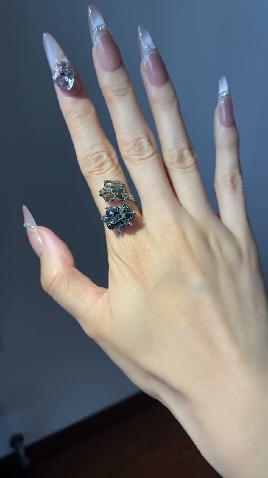 Natural Pyrite Twin Flower Adjustable Ring