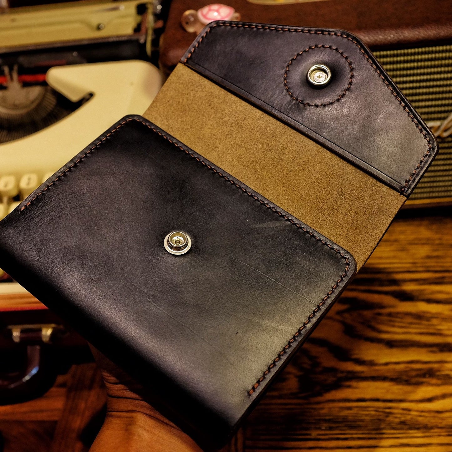 A6 Notebook Cover - Black Horween CXL Leather with Half Dollar Coin Closure