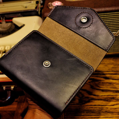 A6 Notebook Cover - Black Horween CXL Leather with Half Dollar Coin Closure