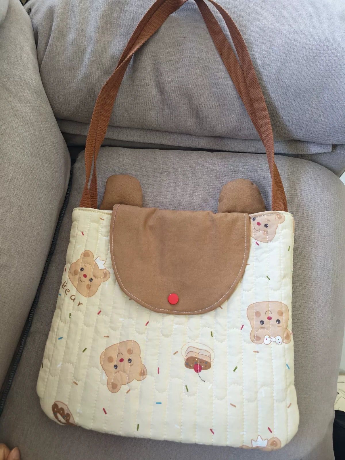 Teddy Bear Quilted Shoulder Bag Brown Flap