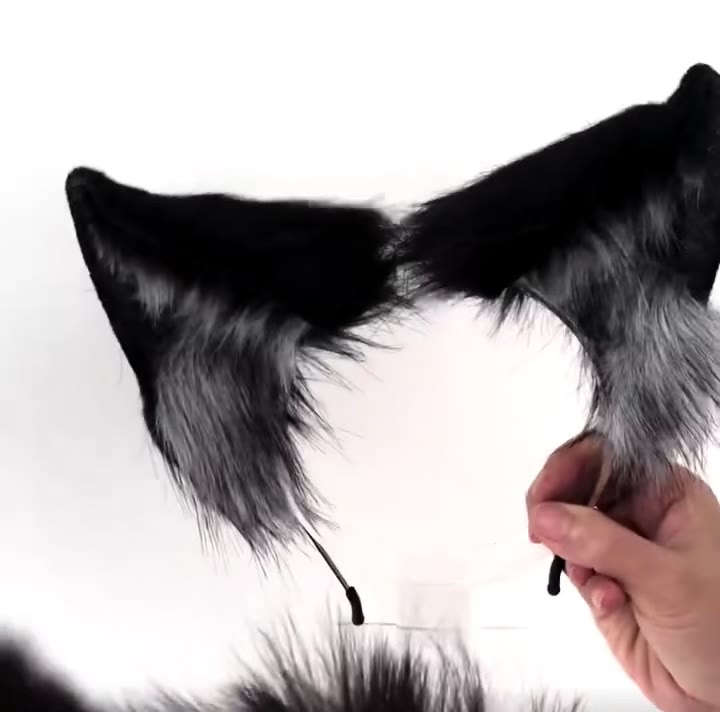 Black White Grey Fox Ear Tail Cosplay Set