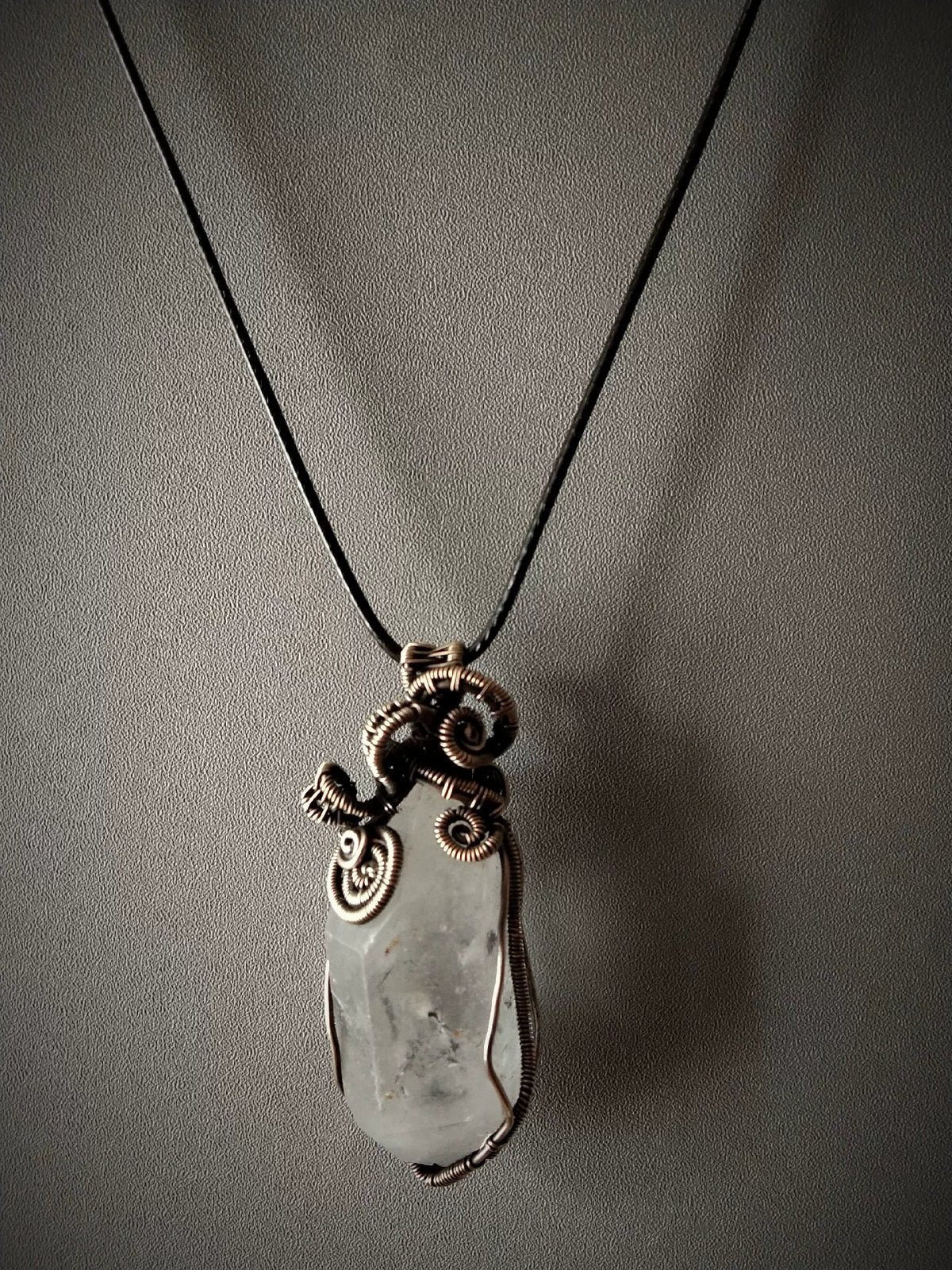 Frosted Black Mica Crystal Pendant Necklace