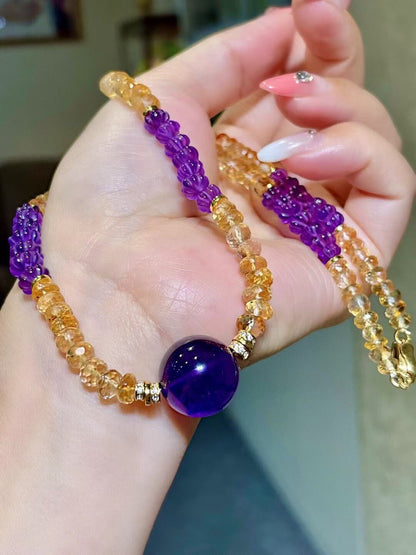 Multi-Strand Faceted Gemstone Necklace with 15.7mm Purple Focal Bead