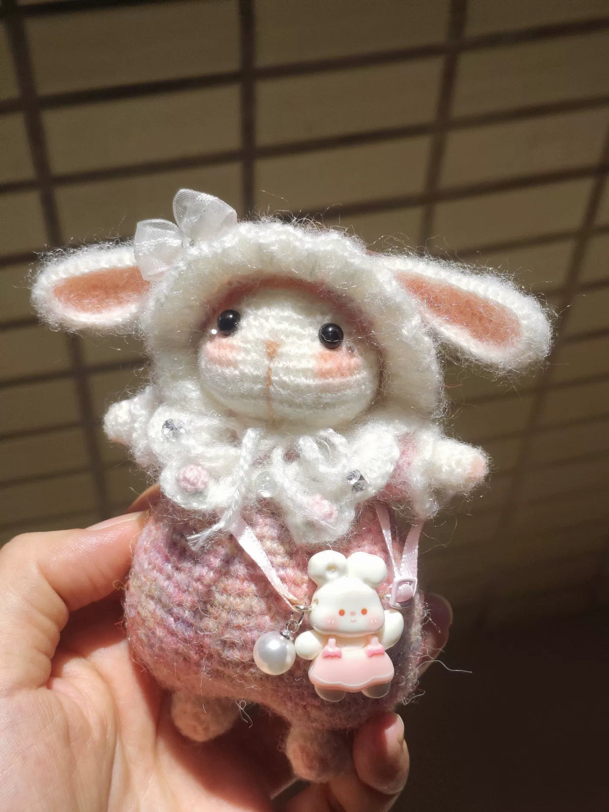 Handmade Crochet Rabbit Doll Gradient Pink