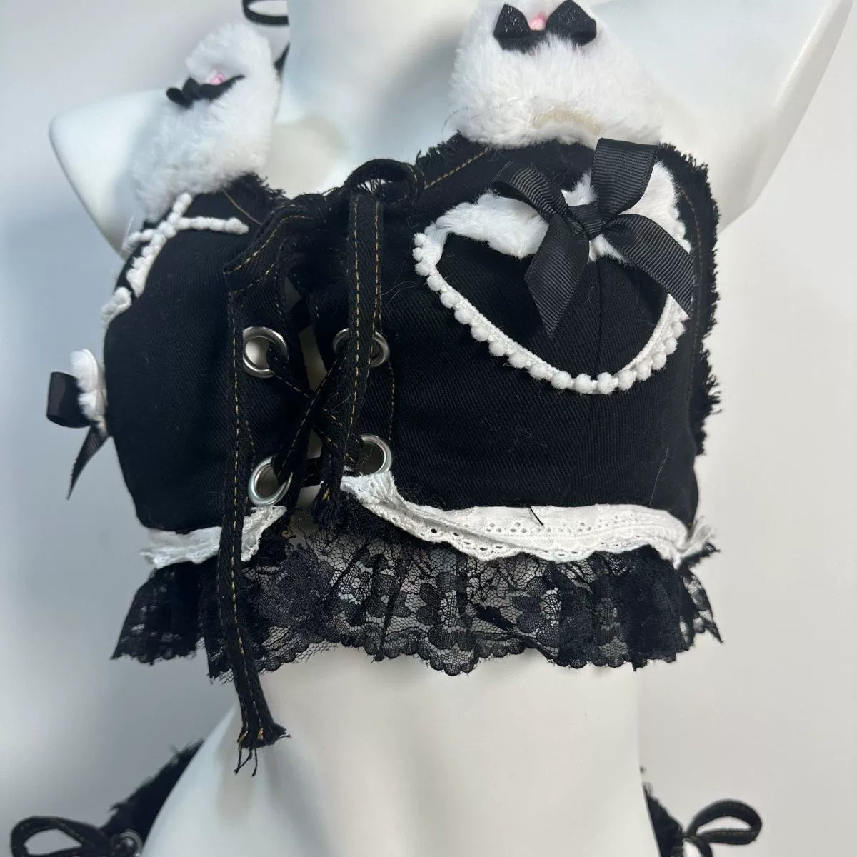 Black White Lace Cat Two Piece Set