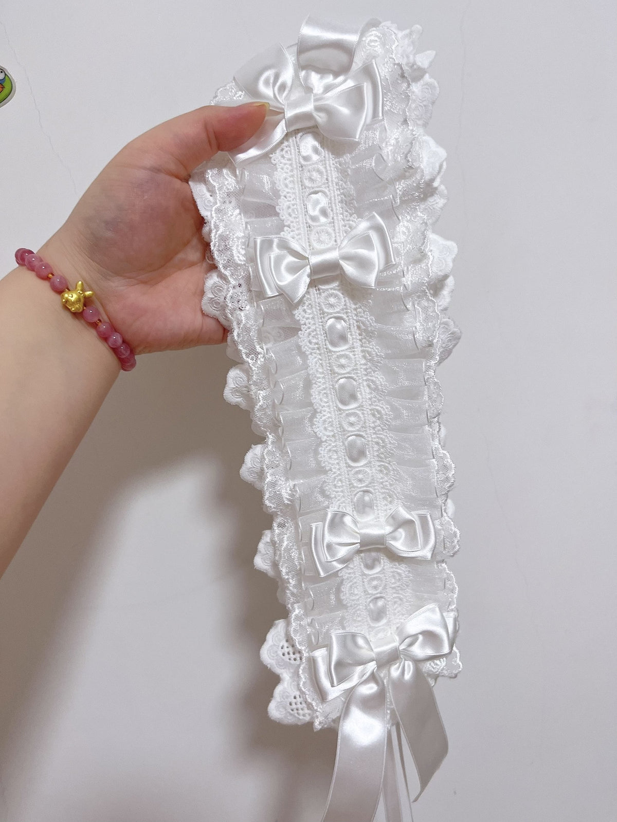 White Lace Lolita Headband with Satin Bows