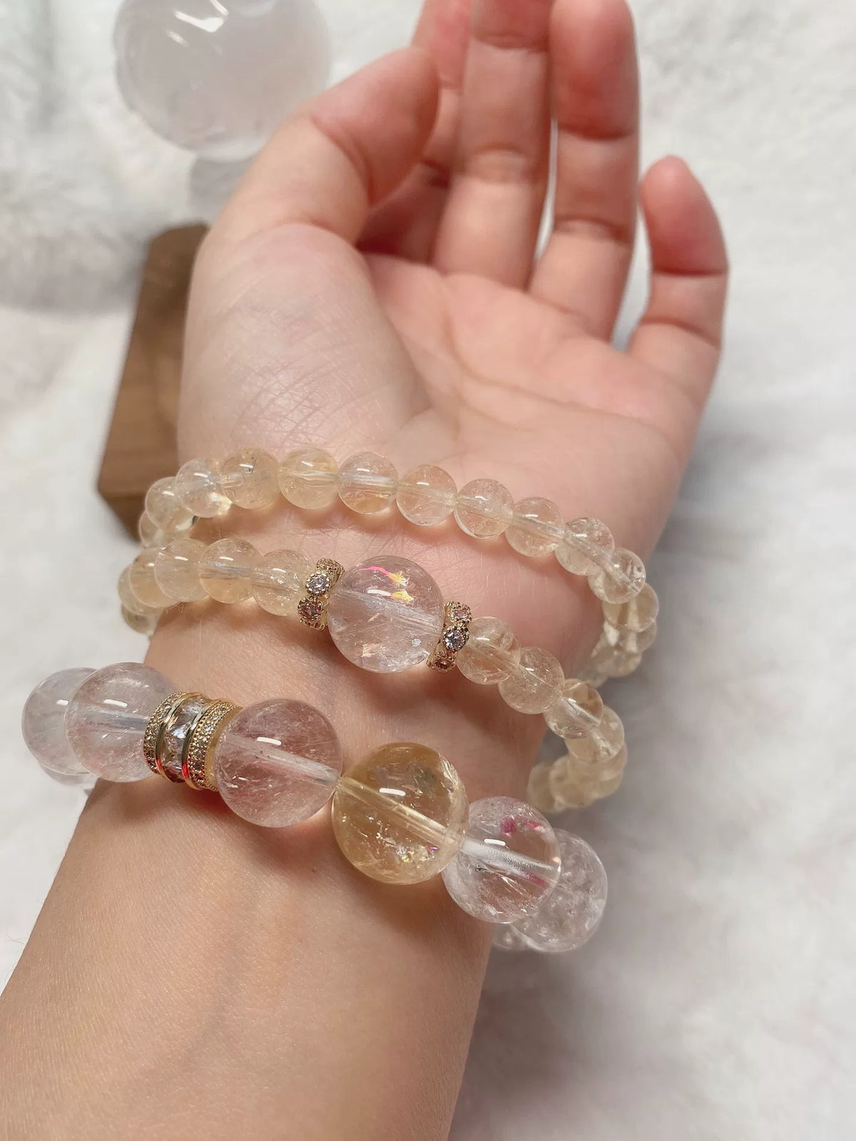 Conjunto de Pulseiras de Cristal Natural com Citrino