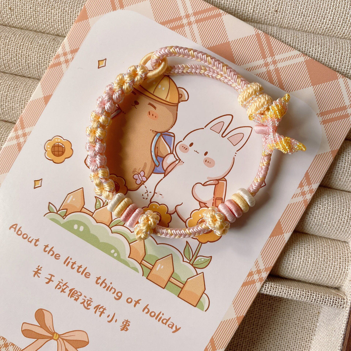 Handmade Braided Bracelet Pastel Flowers