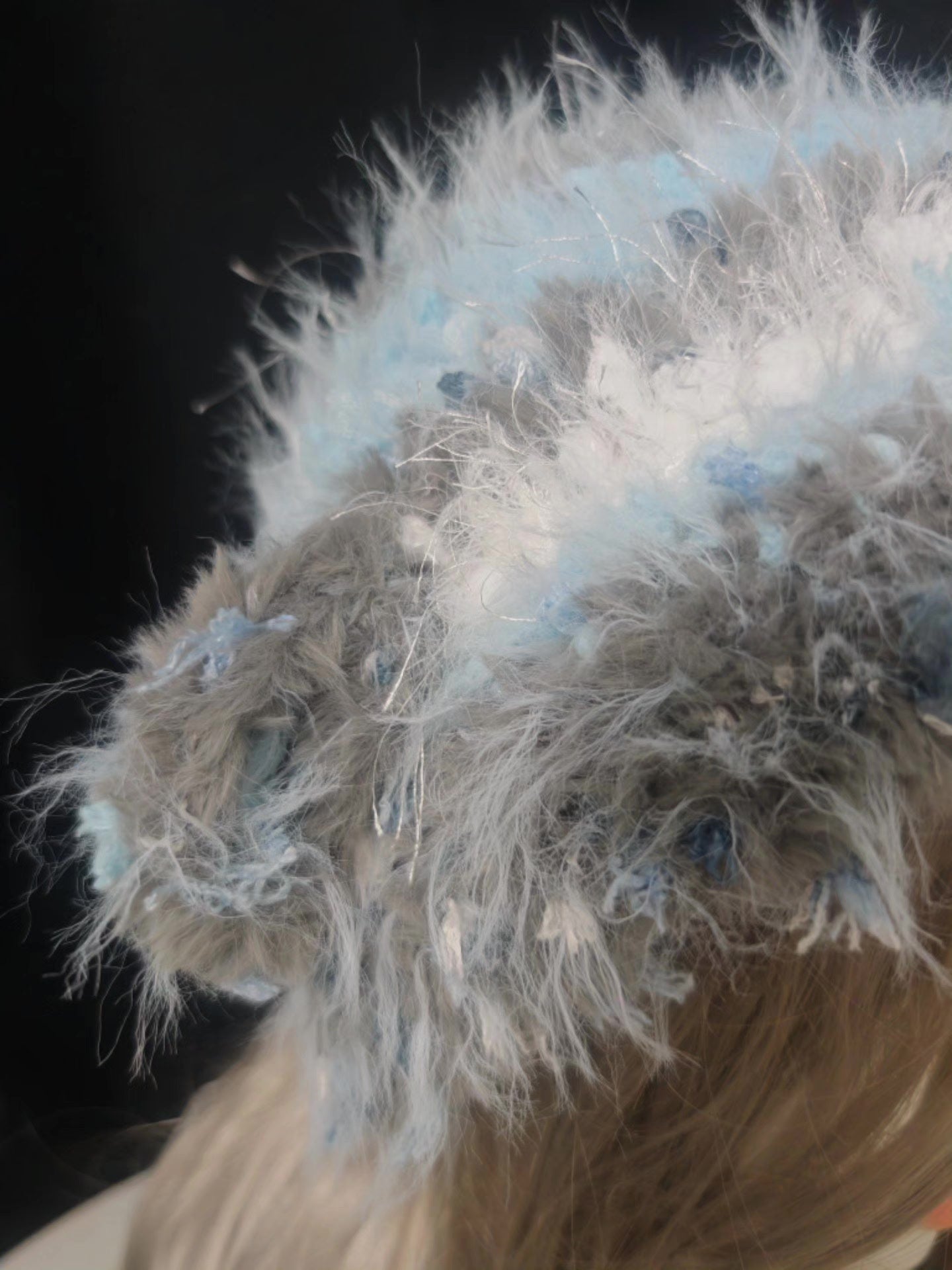 Gray-Blue Lamb Hat with Ear Flaps and Pom-Poms