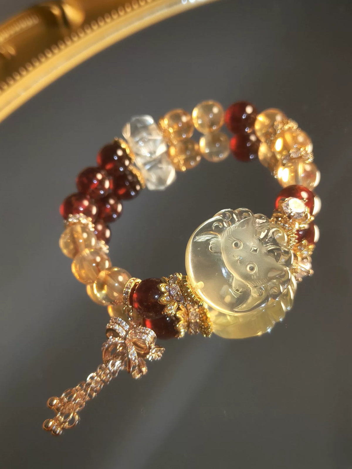Citrien vossenbedel granaat kralenarmband