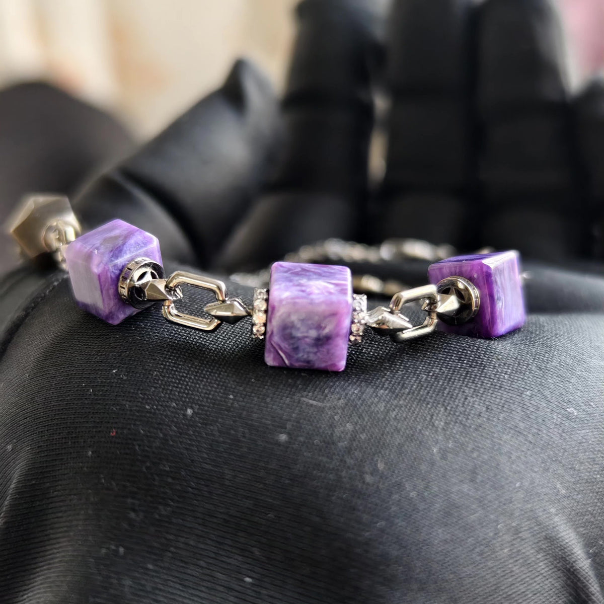 Purple Dragon Vein Agate Obsidian Bracelet