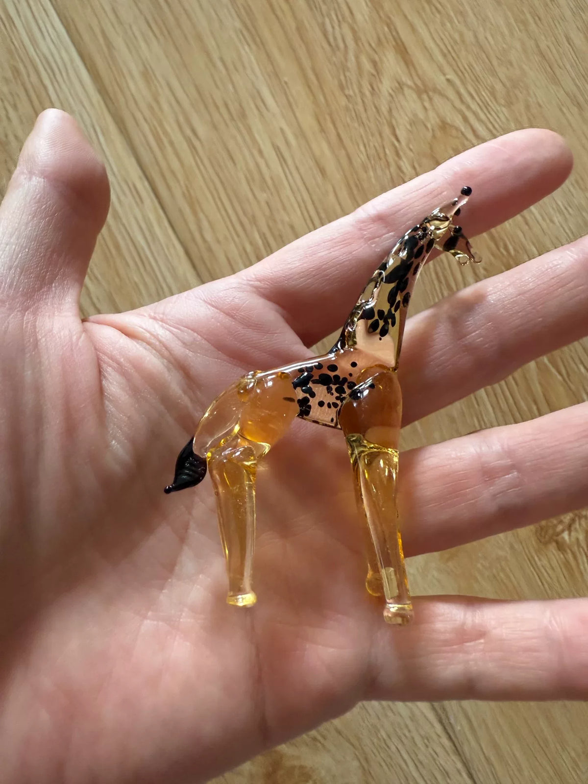Handcrafted Amber Glass Giraffe Figurine Set