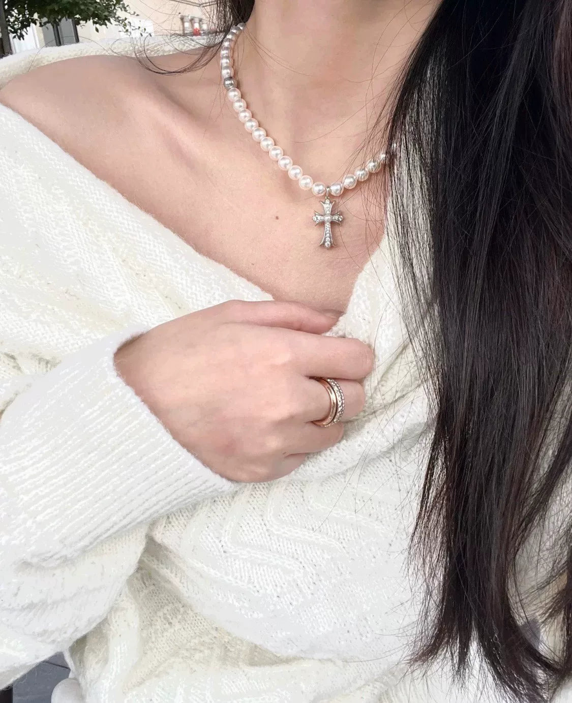 Collier Croix Perles de Culture Argent S925