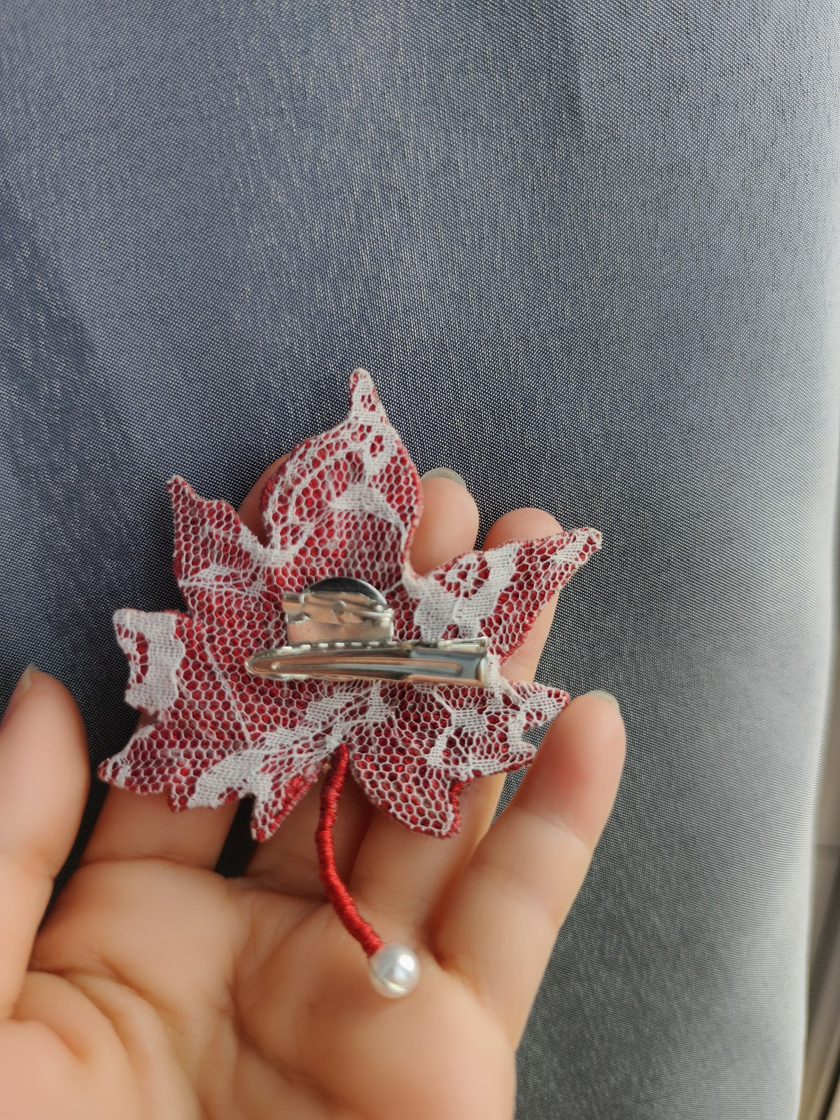 Pearl Embroidered Maple Leaf Hair Clip
