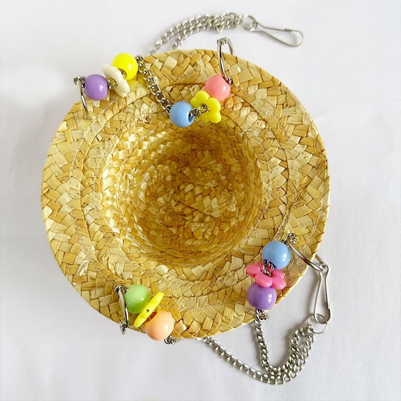 Juguete para Loros de Sombrero de Paja Tejido con Fibra de Papel