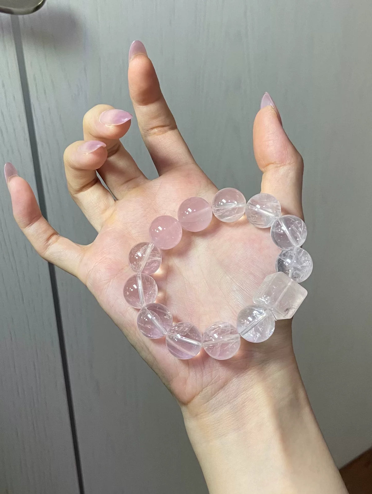 Bracelet en perles de cristal rose et clair 14,5 mm