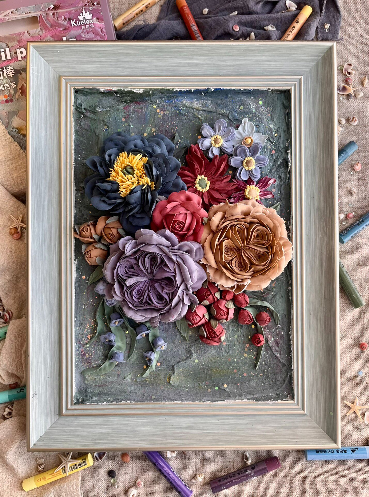 Clay Floral Art Framed Wall Decor