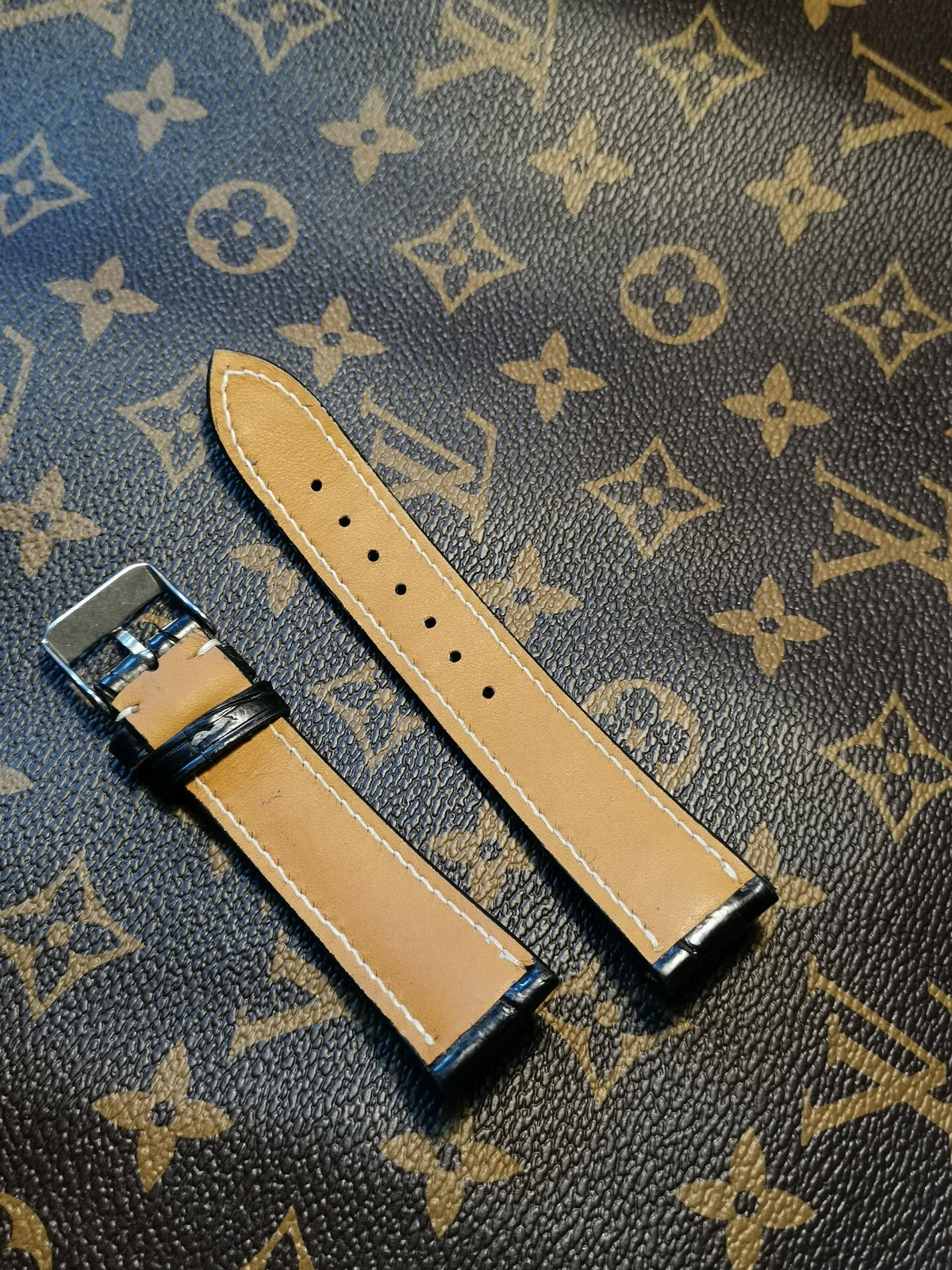 Handmade Crocodile Leather Watch Strap Black
