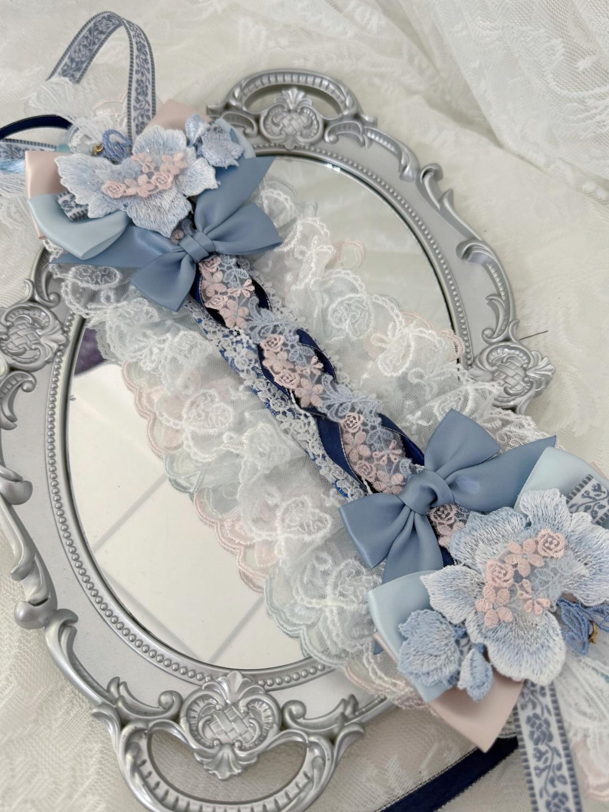 Lolita Blue Porcelain Headband with Lace Bows