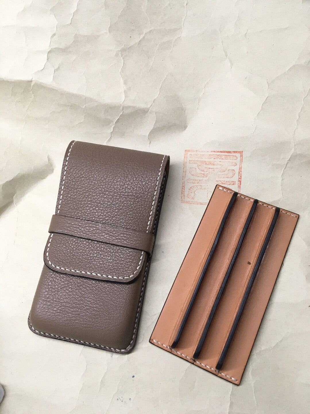 Handmade Goatskin Leather Pen Case for Four Pens
