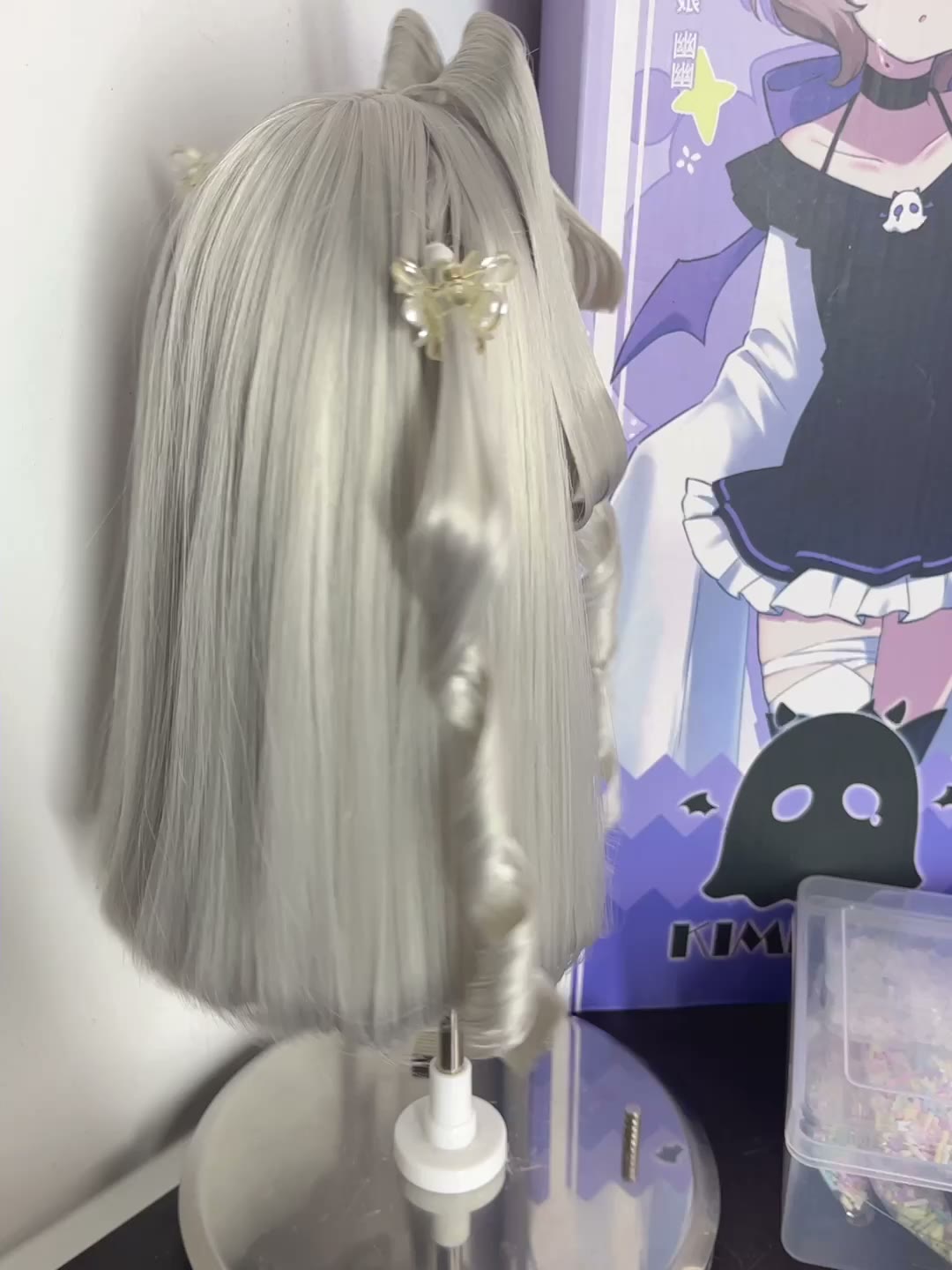 Doll Wig Silver Gray Twin Tail Style