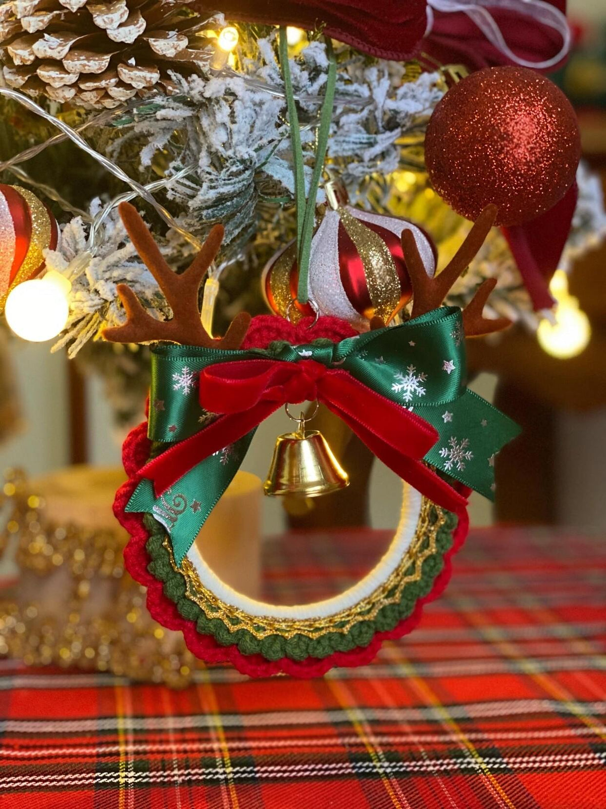 Crochet Reindeer Christmas Car Hanging Wreath