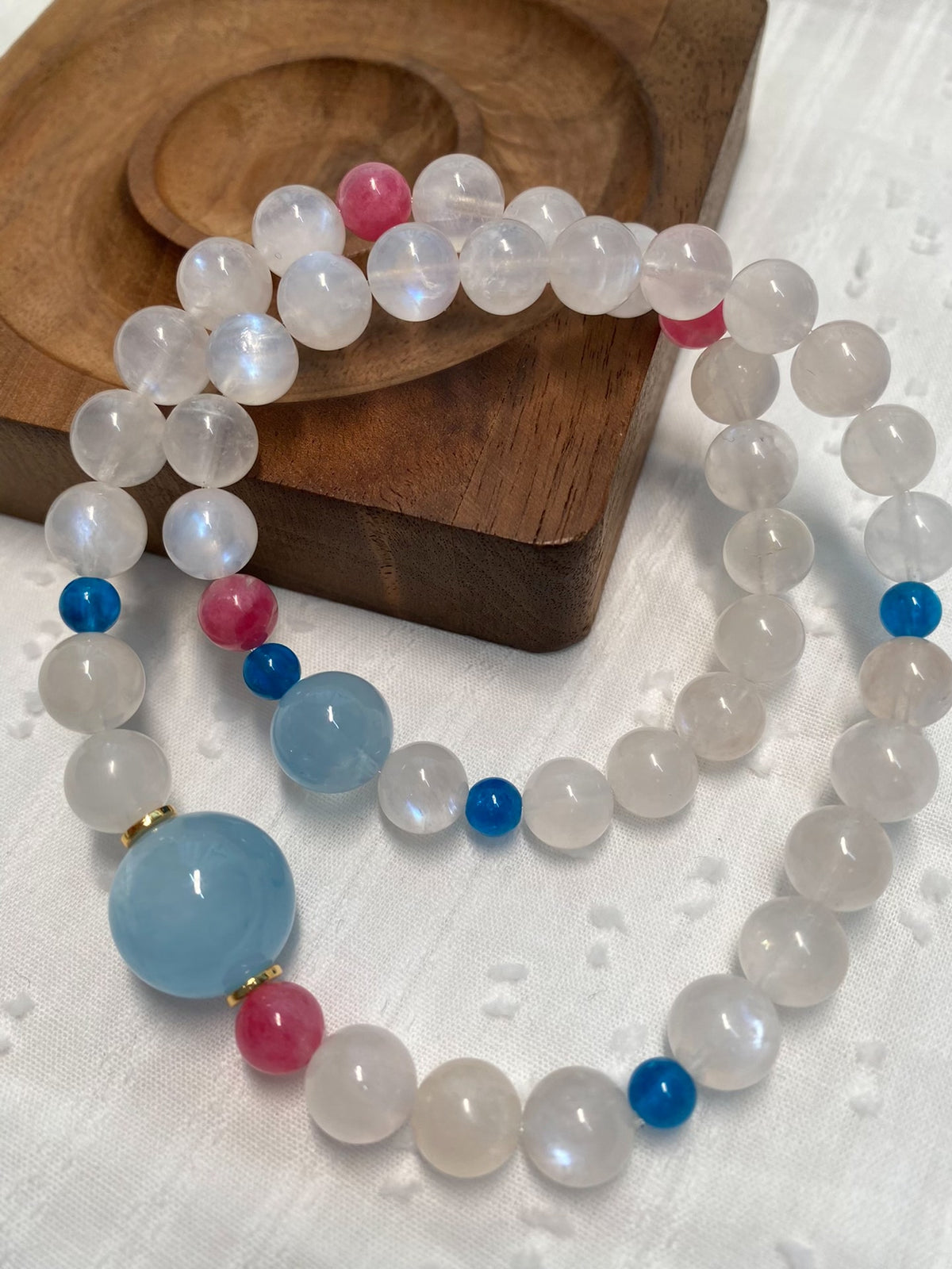 Blue Moonstone Double Strand Bracelet 8-9mm