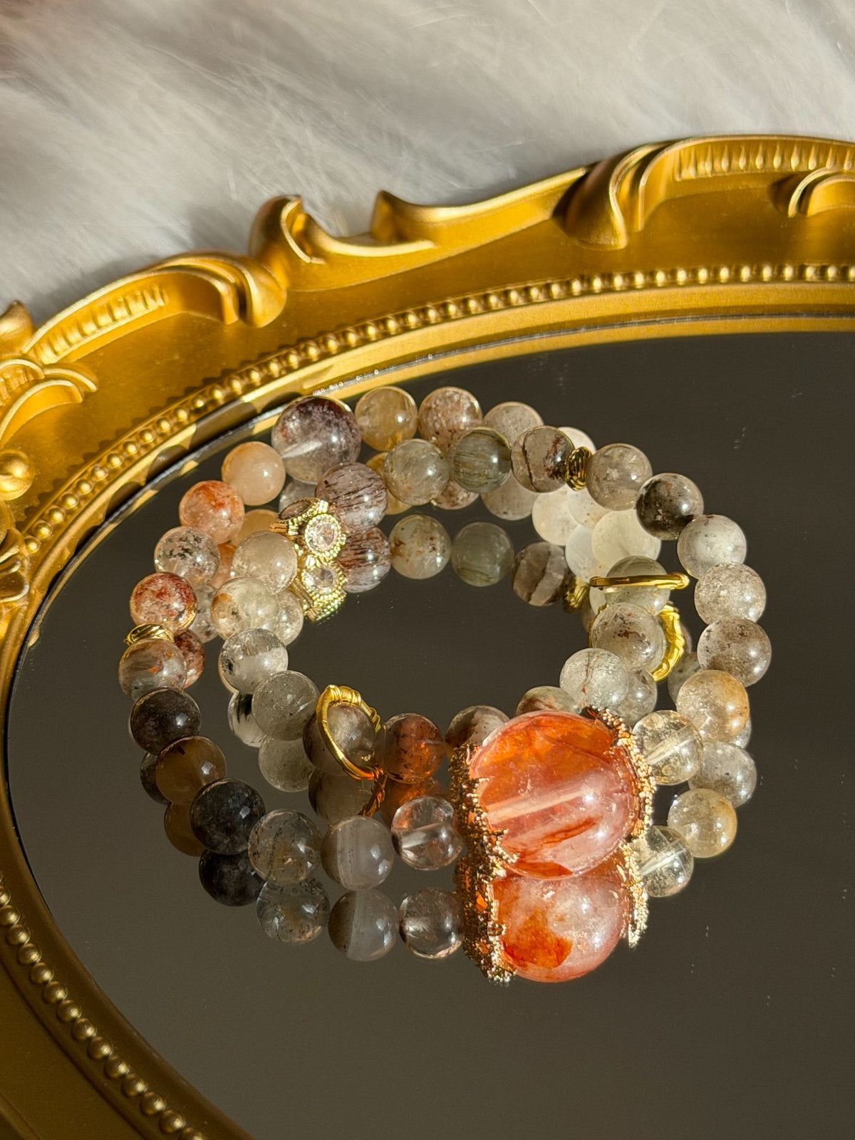 Bracelet double tour en quartz naturel fantôme