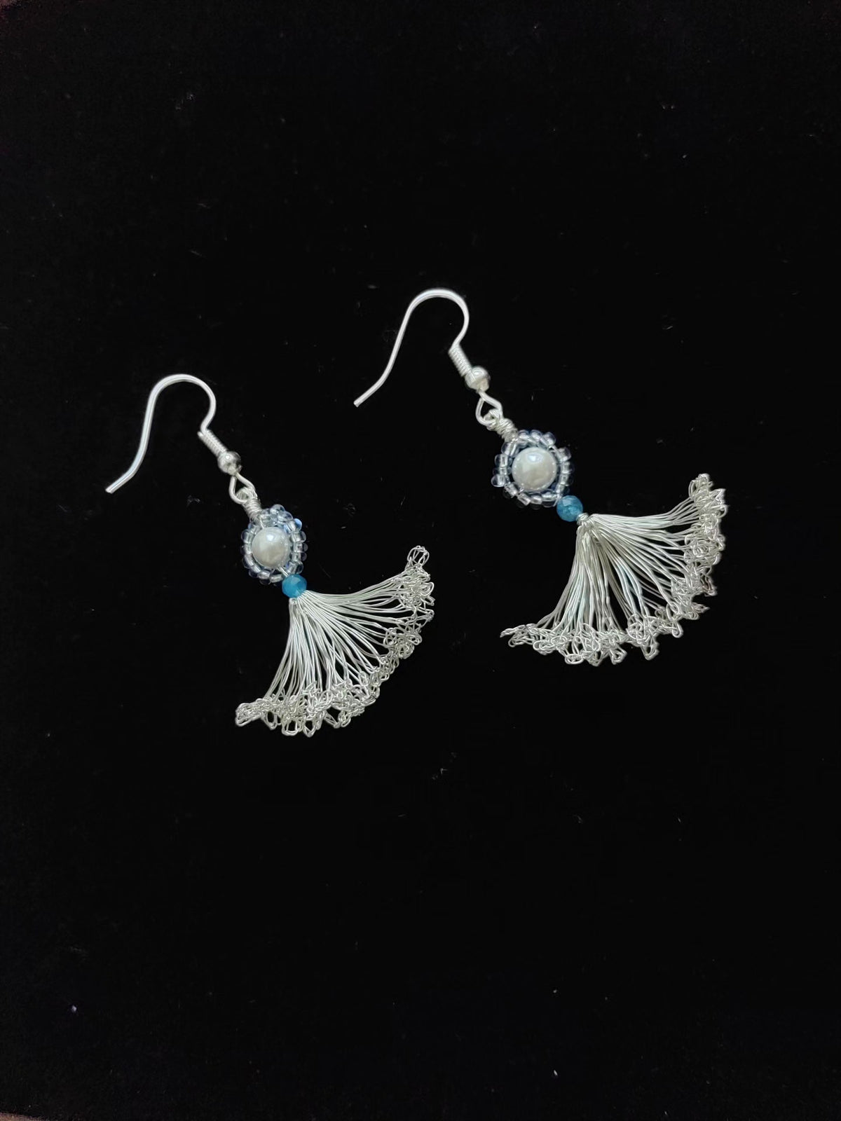 Handmade Wire Fan Earrings with Beads