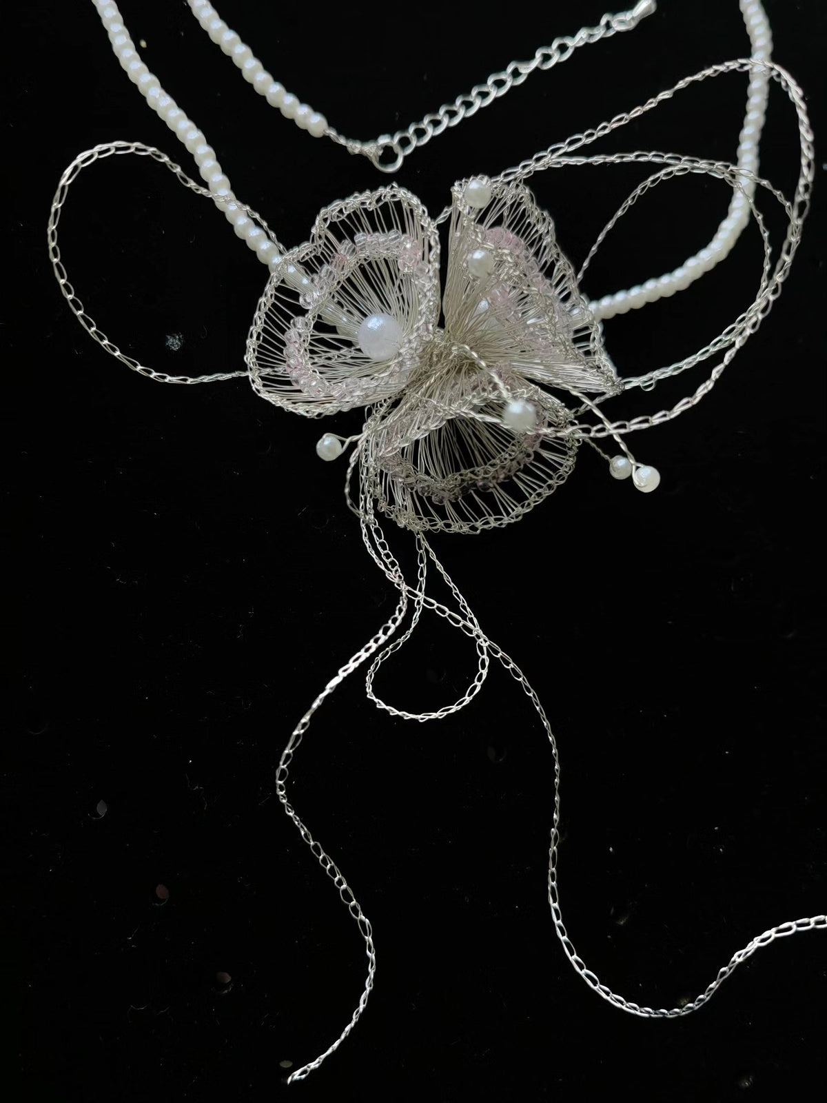 Handgakte Gehaakte Draad Bloem Parel Ketting