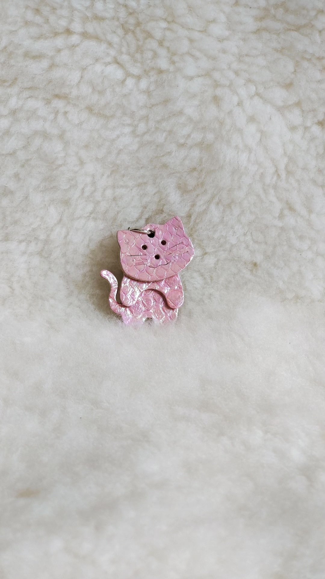 Peach Pink Dragon Scale Leather Cat Keychain