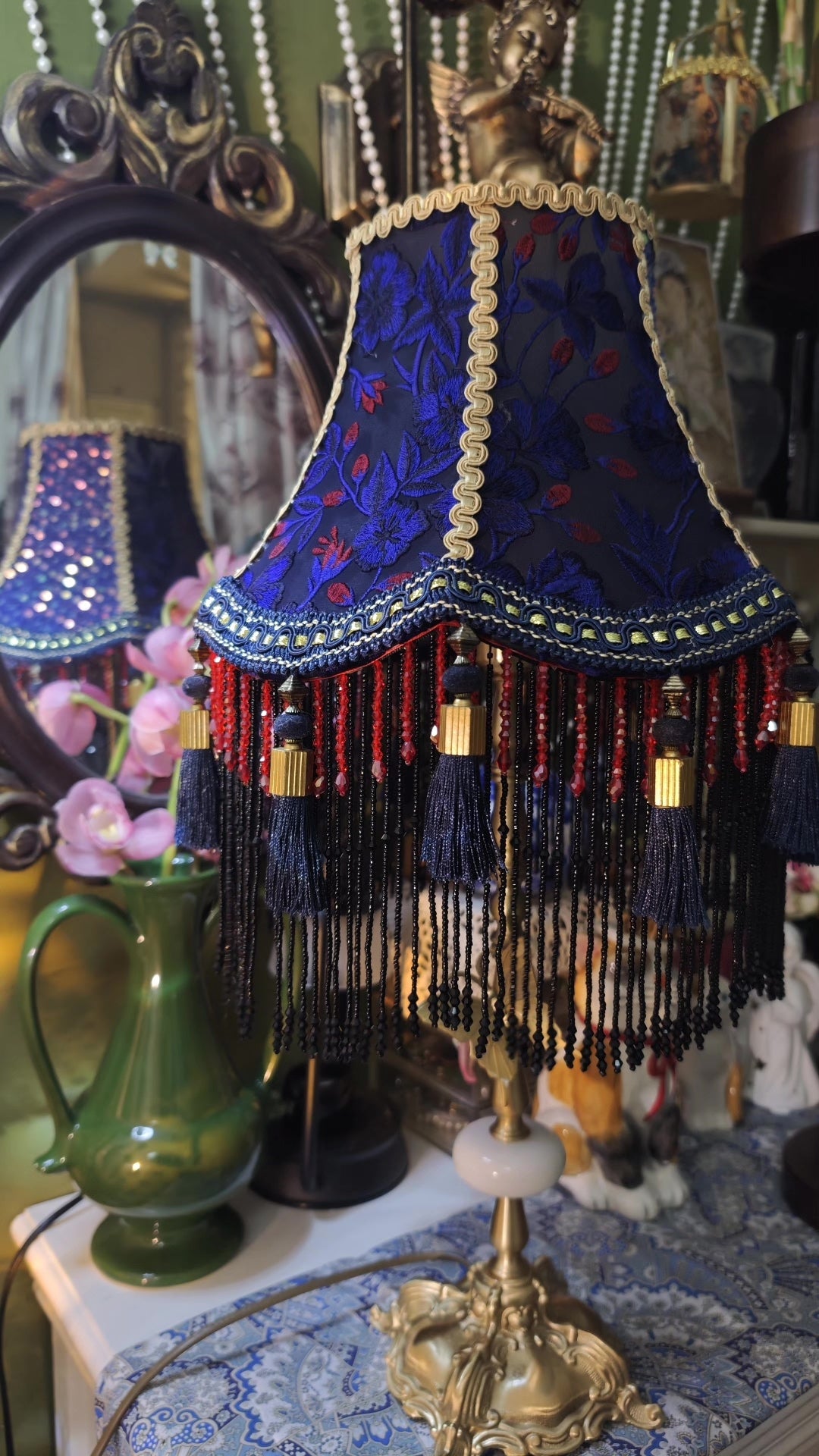 French Vintage Blue Lace Table Lamp