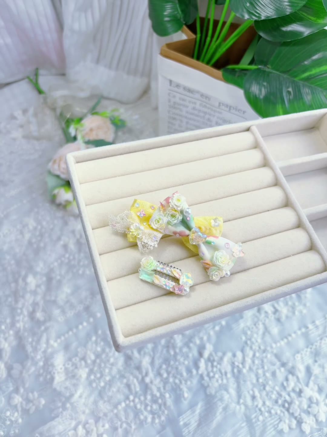 Sweet Mint Bow Hair Clip Set Yellow Green