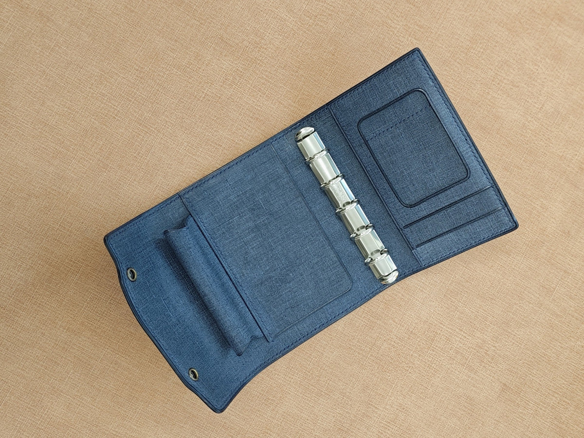 Blue Leather Ring Binder with Flap Closure