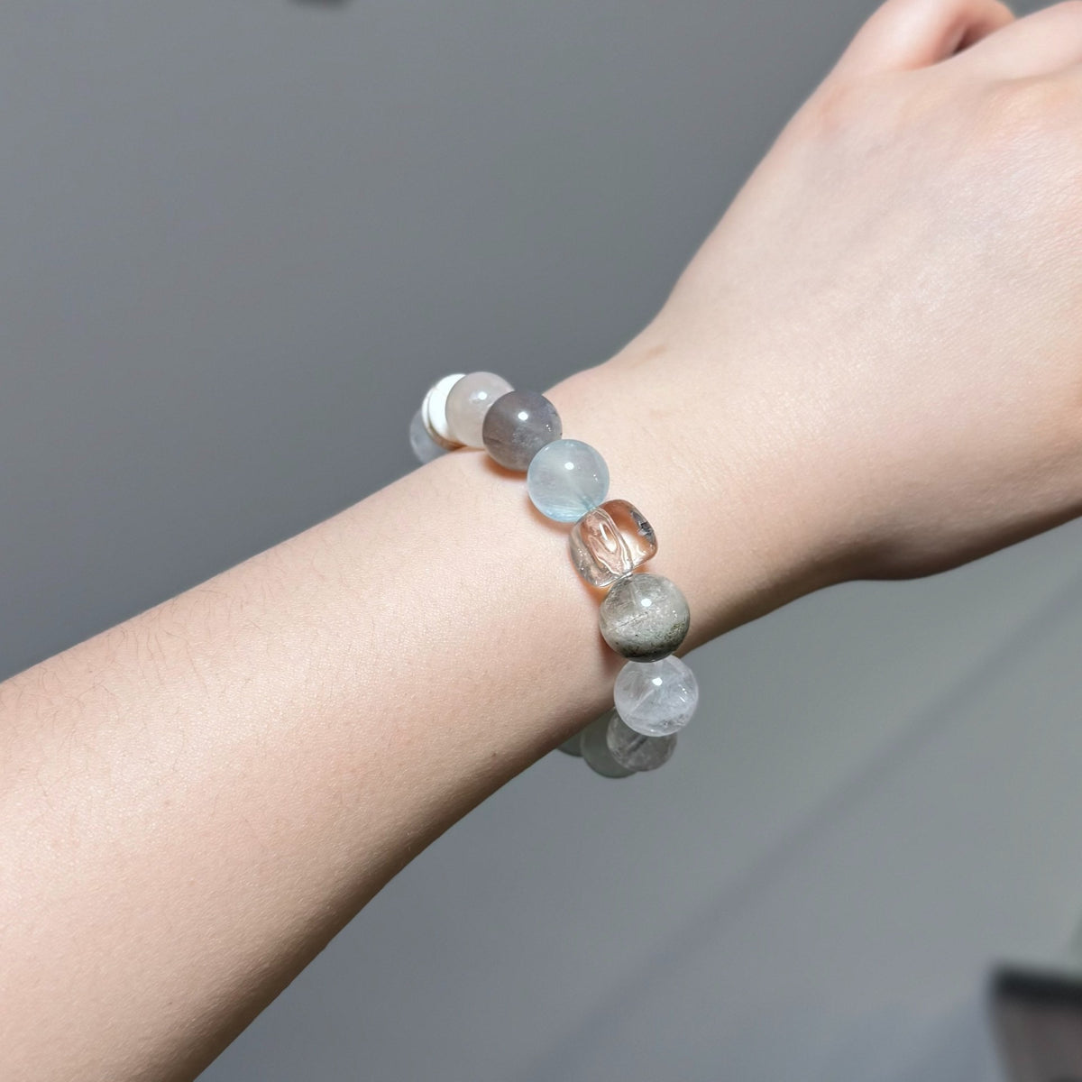 Green Phantom Aquamarine Moonstone Crystal Beaded Bracelet